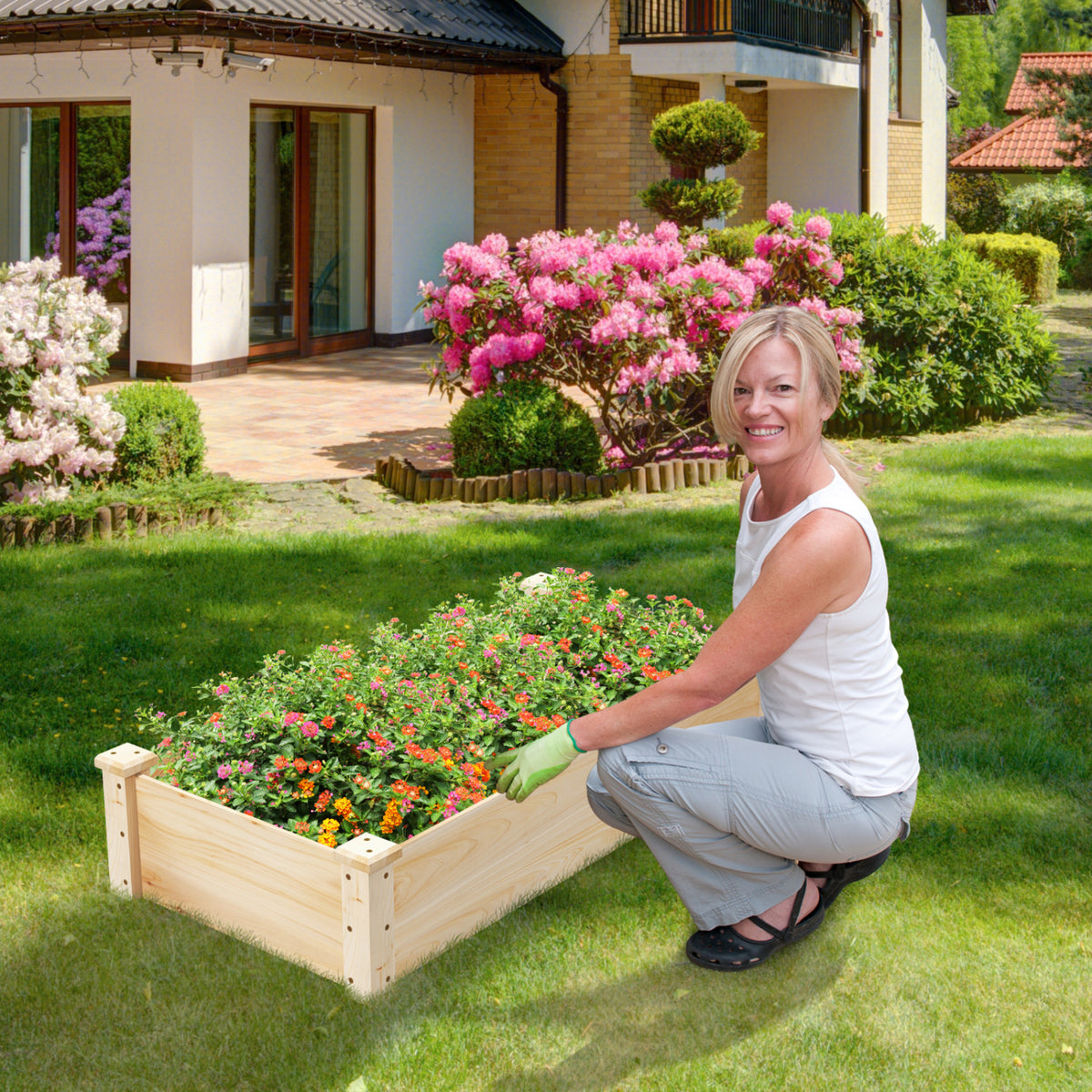 Raised Garden Bed Fir Wood Wooden Square Planter Box