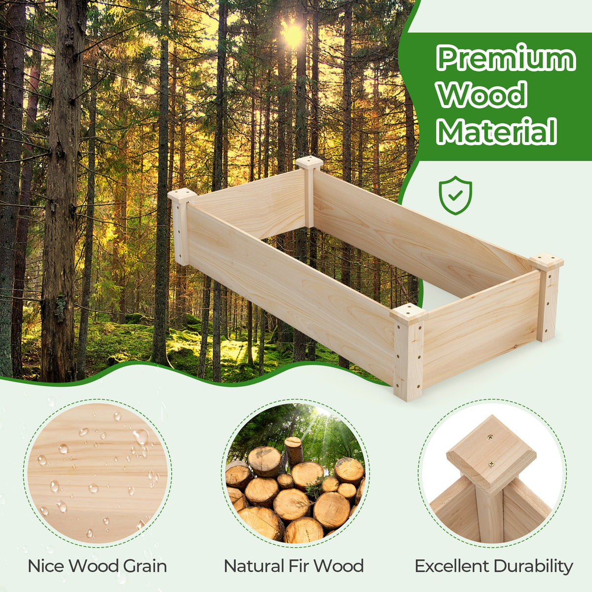 Raised Garden Bed Fir Wood Wooden Square Planter Box