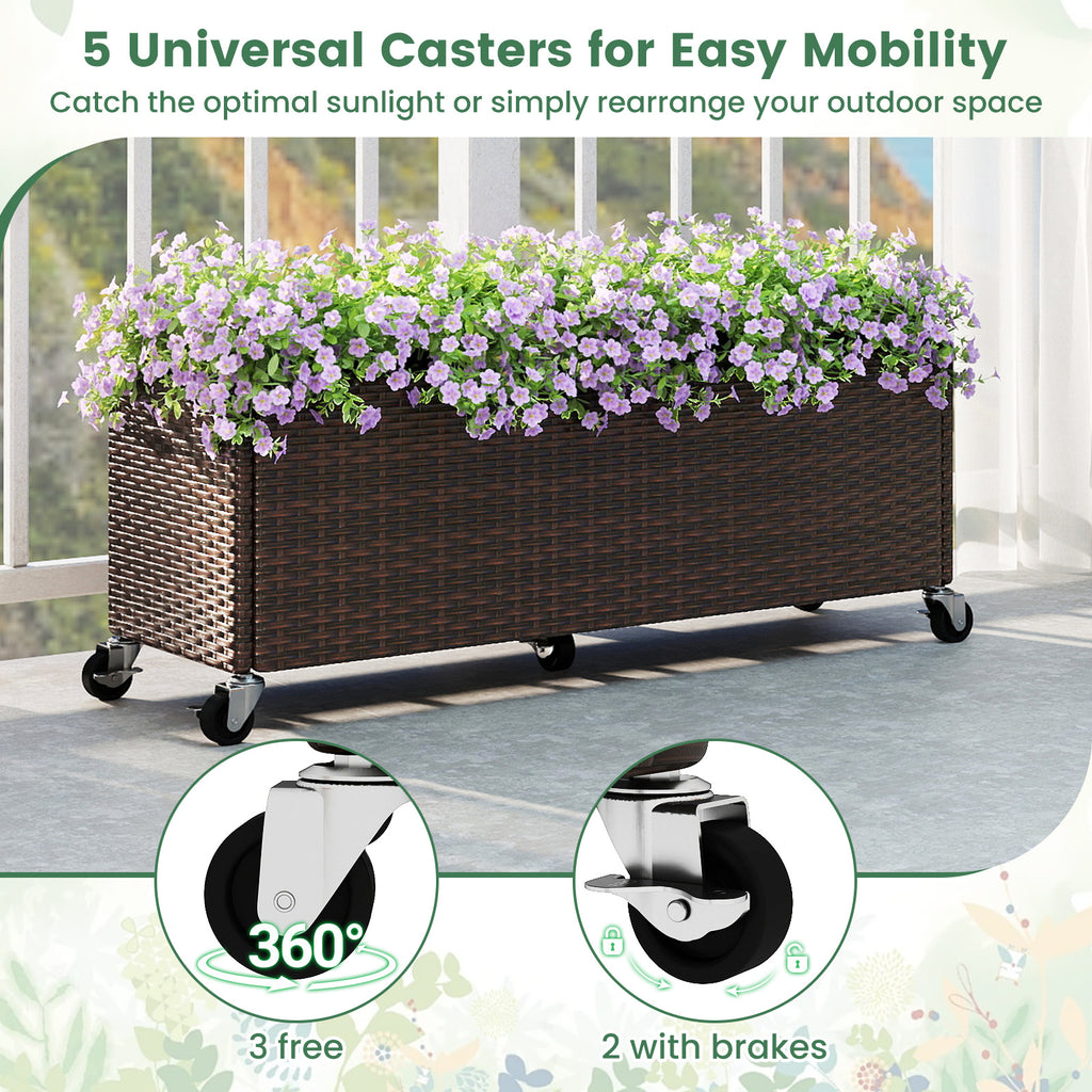 Raised Garden Bed with Wheels & Liner - PE Rattan Planter