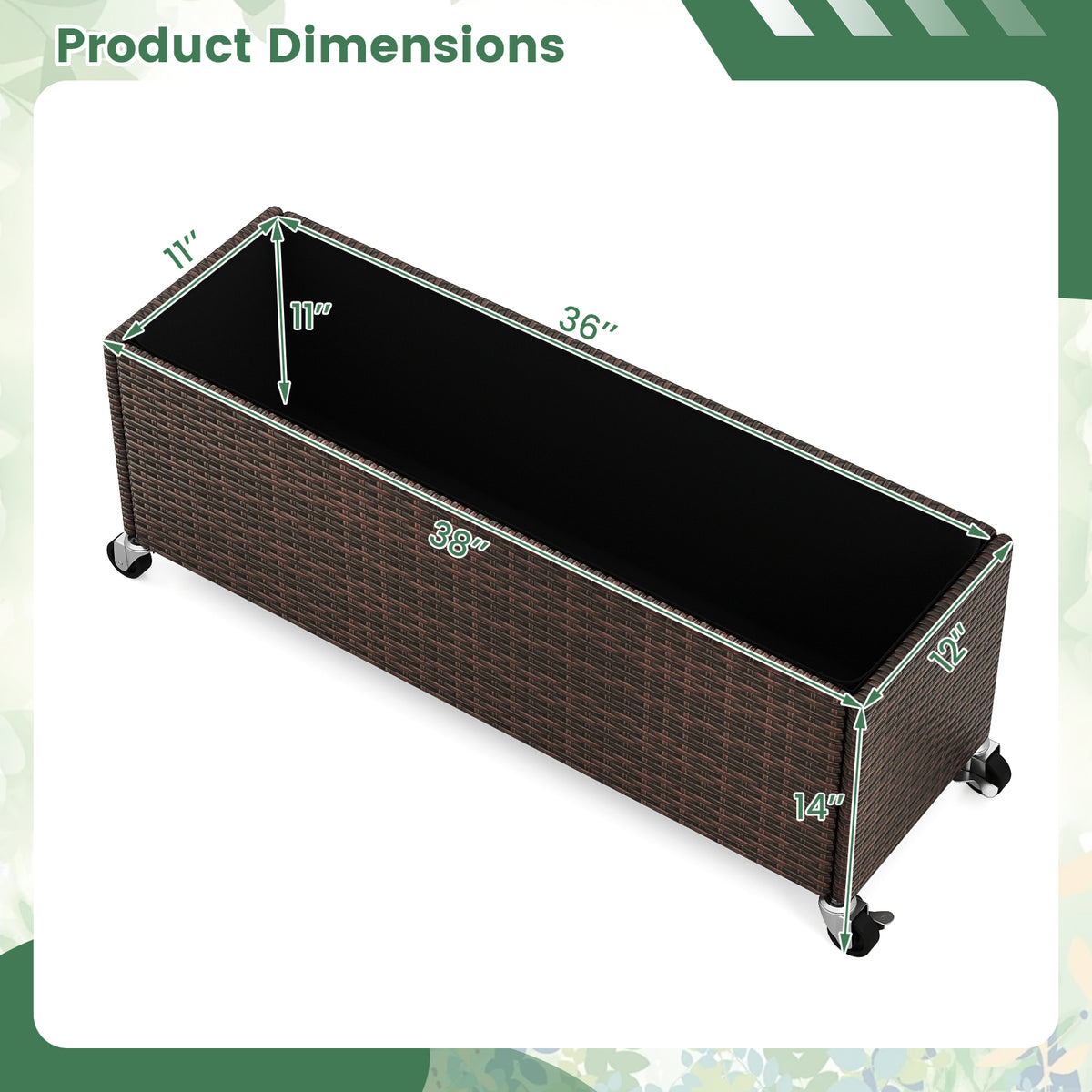 Raised Garden Bed with Wheels & Liner - PE Rattan Planter