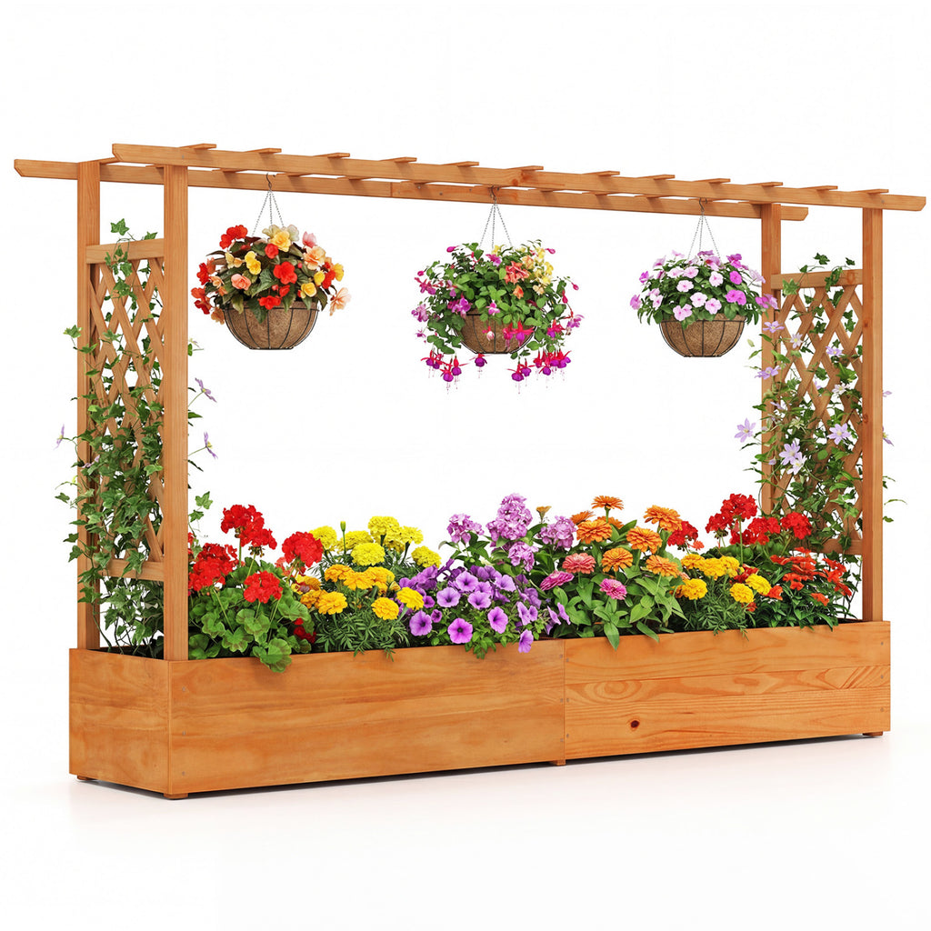 Raised Garden Bed Planter Box with Trellis - Double Planters 79x17.5x45