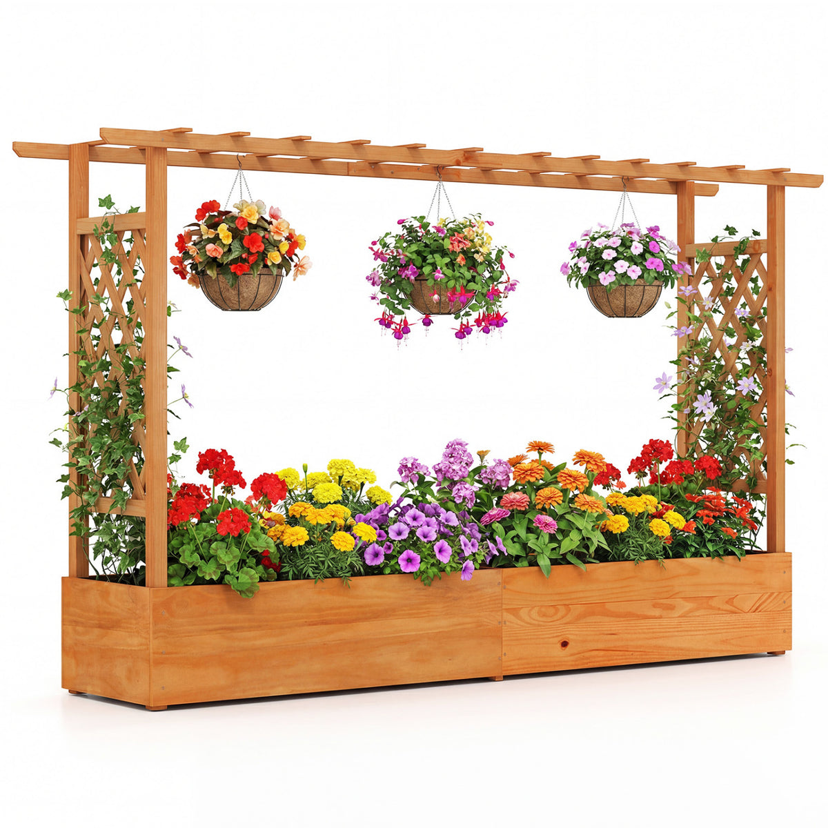 Raised Garden Bed Planter Box with Trellis - Double Planters 79x17.5x45