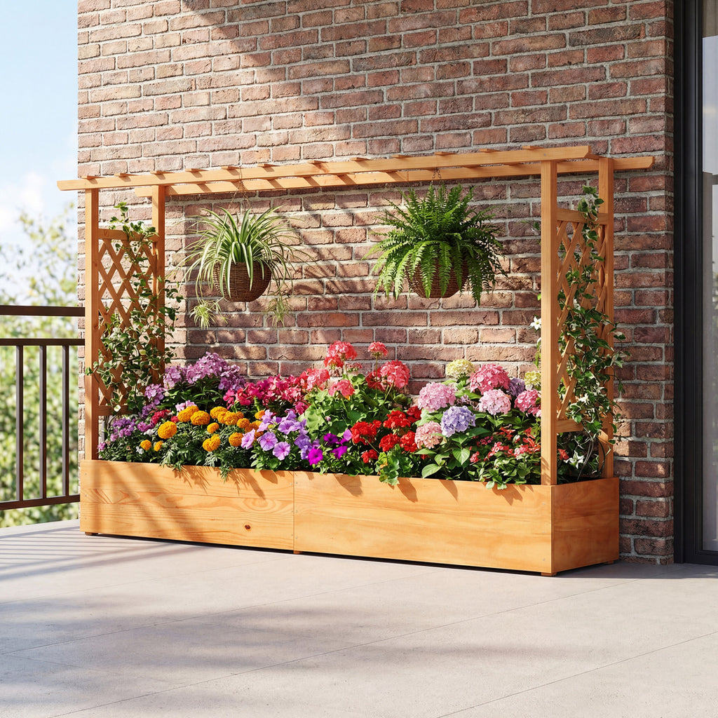 Raised Garden Bed Planter Box with Trellis - Double Planters 79x17.5x45