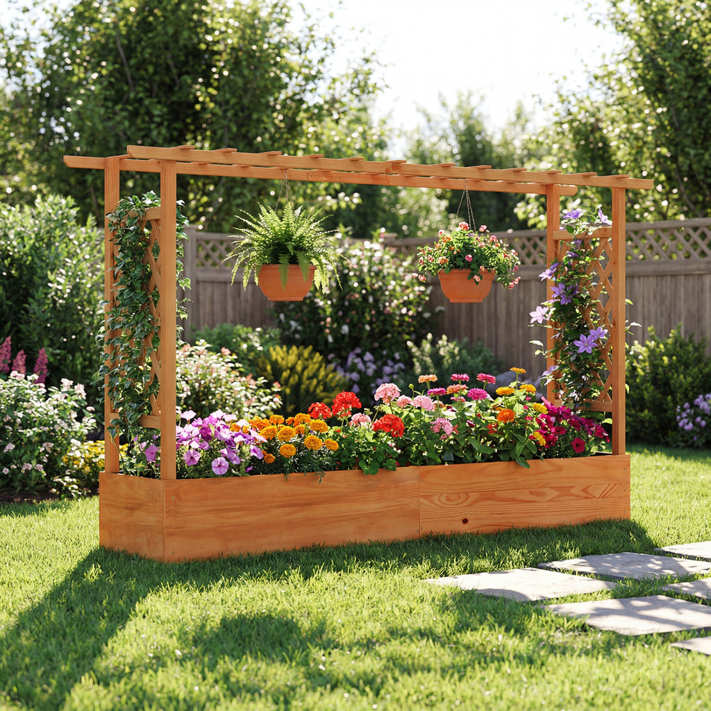 Raised Garden Bed Planter Box with Trellis - Double Planters 79x17.5x45