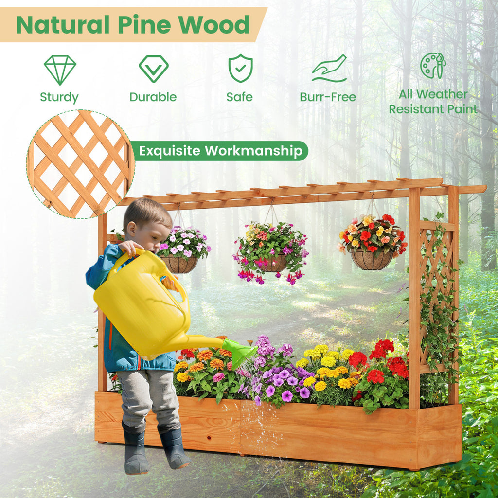 Raised Garden Bed Planter Box with Trellis - Double Planters 79x17.5x45