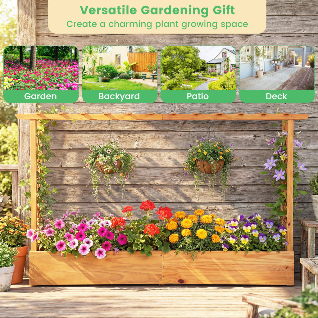 Raised Garden Bed Planter Box with Trellis - Double Planters 79x17.5x45