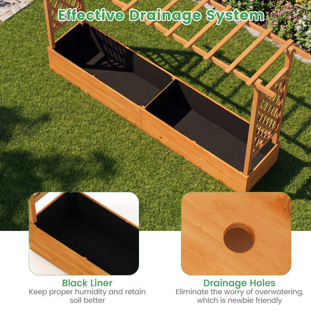 Raised Garden Bed Planter Box with Trellis - Double Planters 79x17.5x45