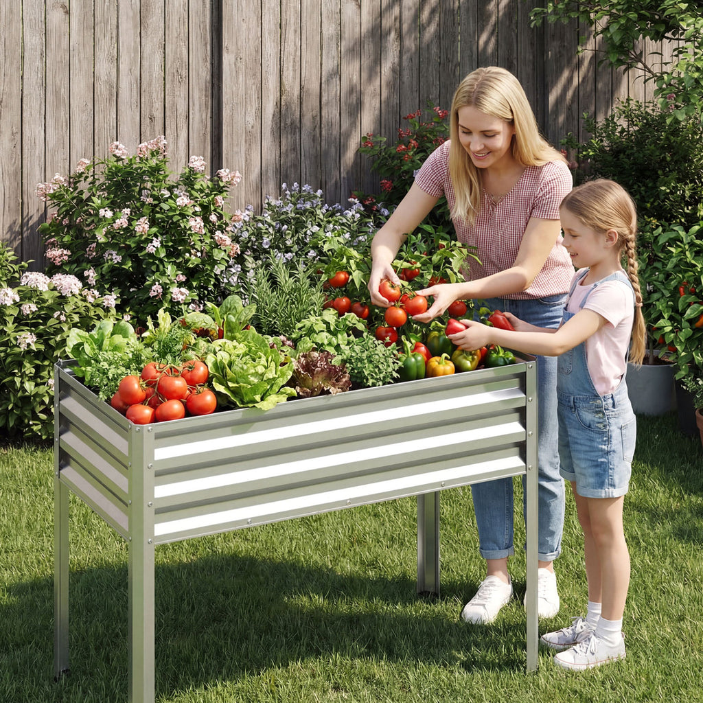 Raised Garden Bed Set of 2, Silver - 32" Elevated Planter Box
