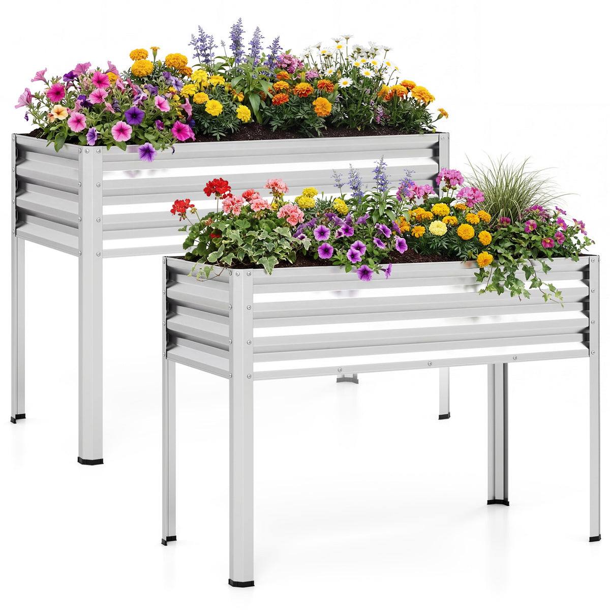 Raised Garden Bed Set of 2, Silver - 32" Elevated Planter Box