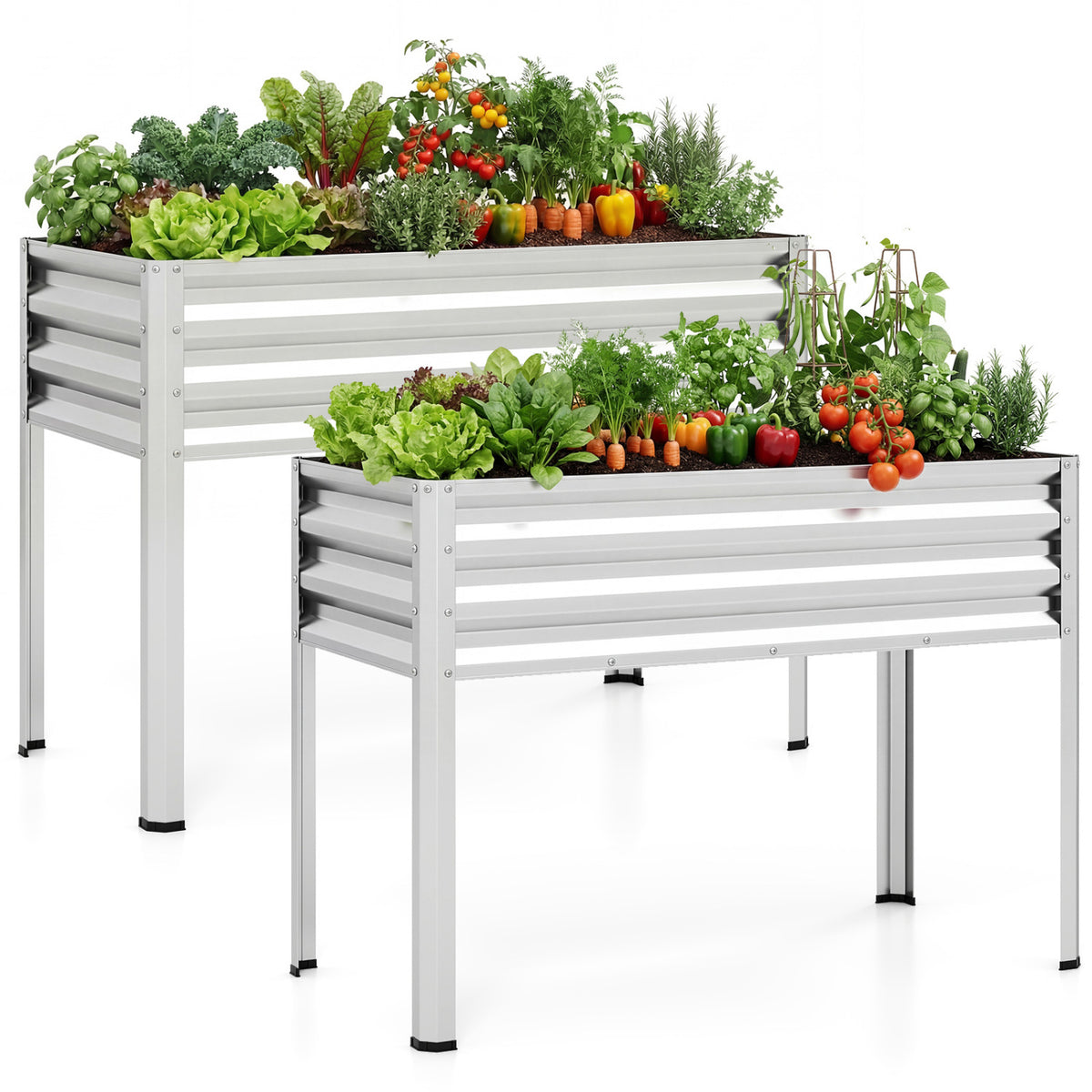 Raised Garden Bed Set of 2, Silver - 32" Elevated Planter Box