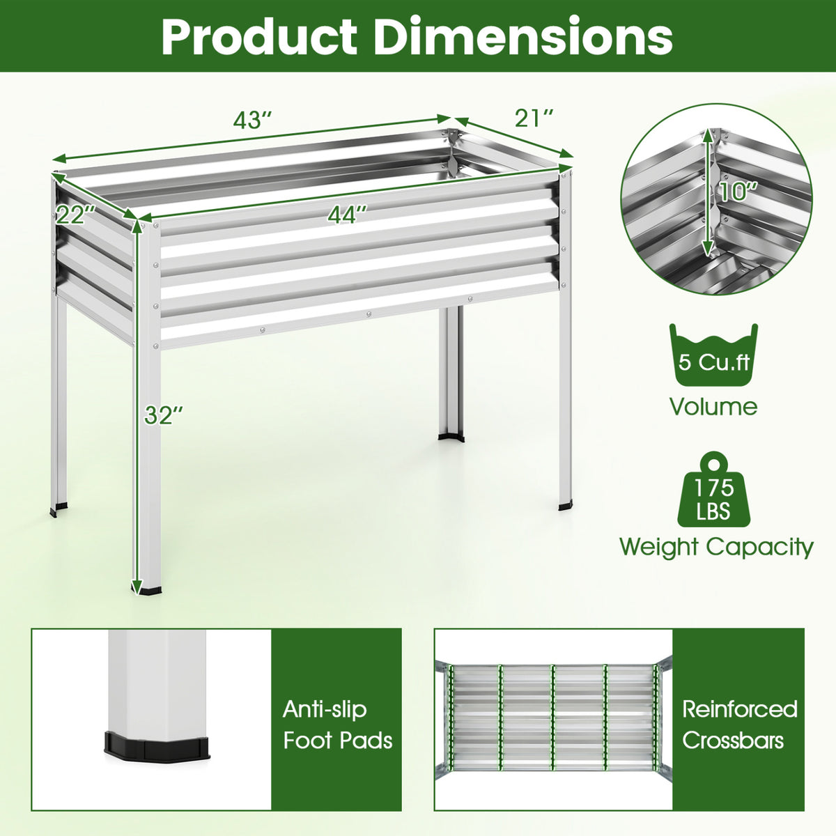 Raised Garden Bed Set of 2, Silver - 32" Elevated Planter Box