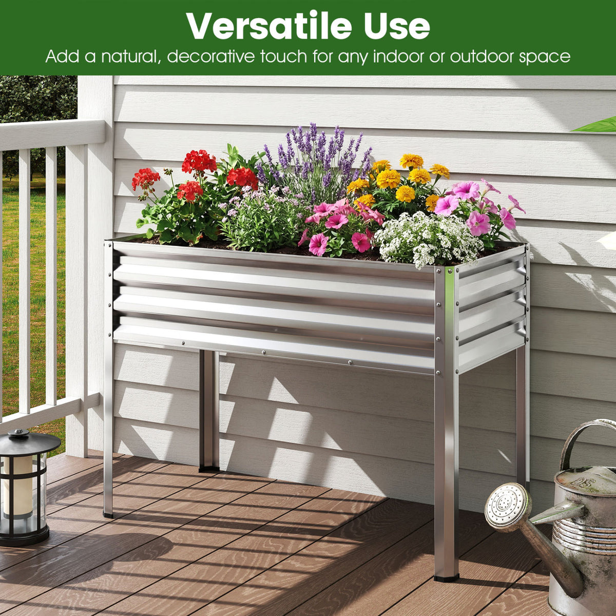 Raised Garden Bed Set of 2, Silver - 32" Elevated Planter Box