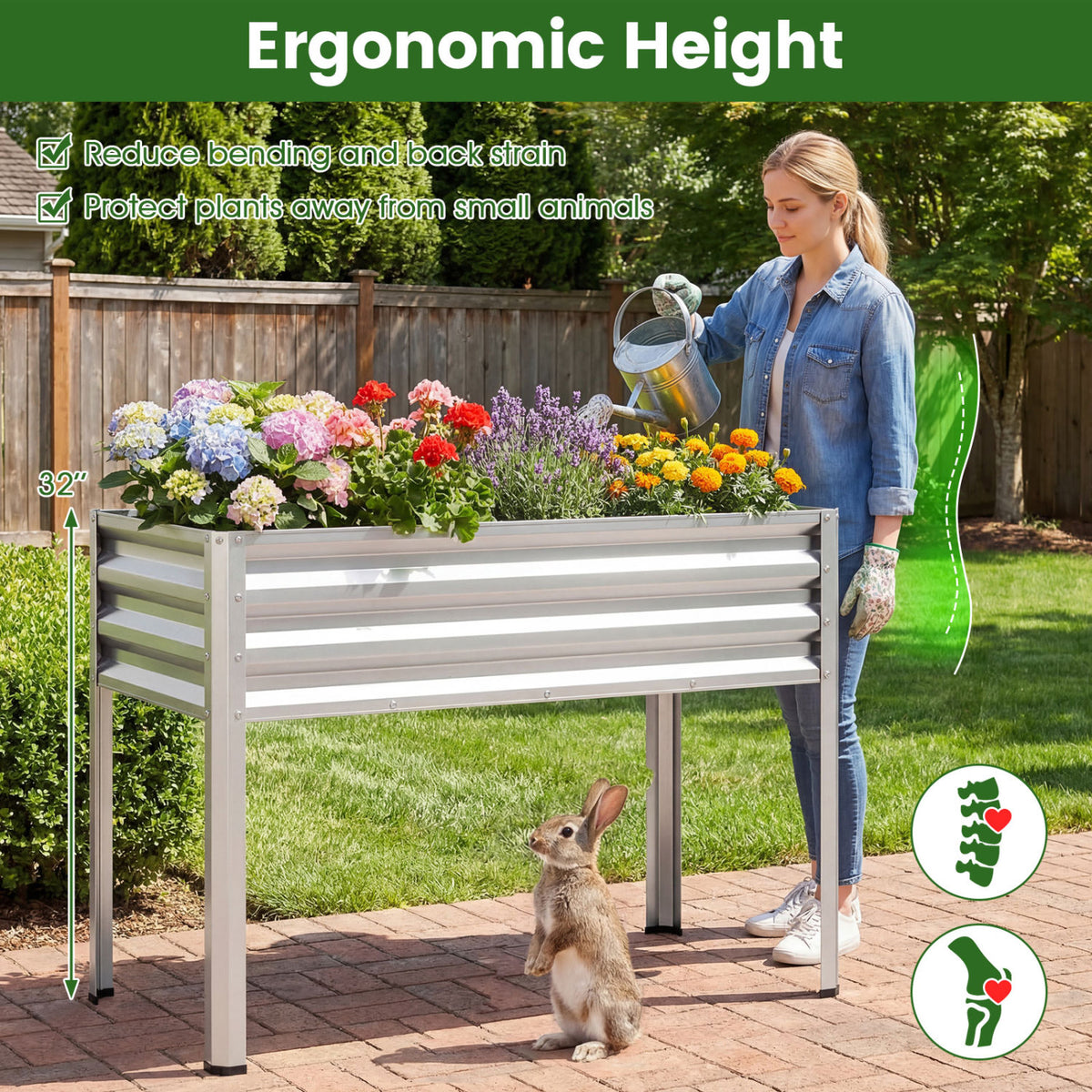 Raised Garden Bed Set of 2, Silver - 32" Elevated Planter Box