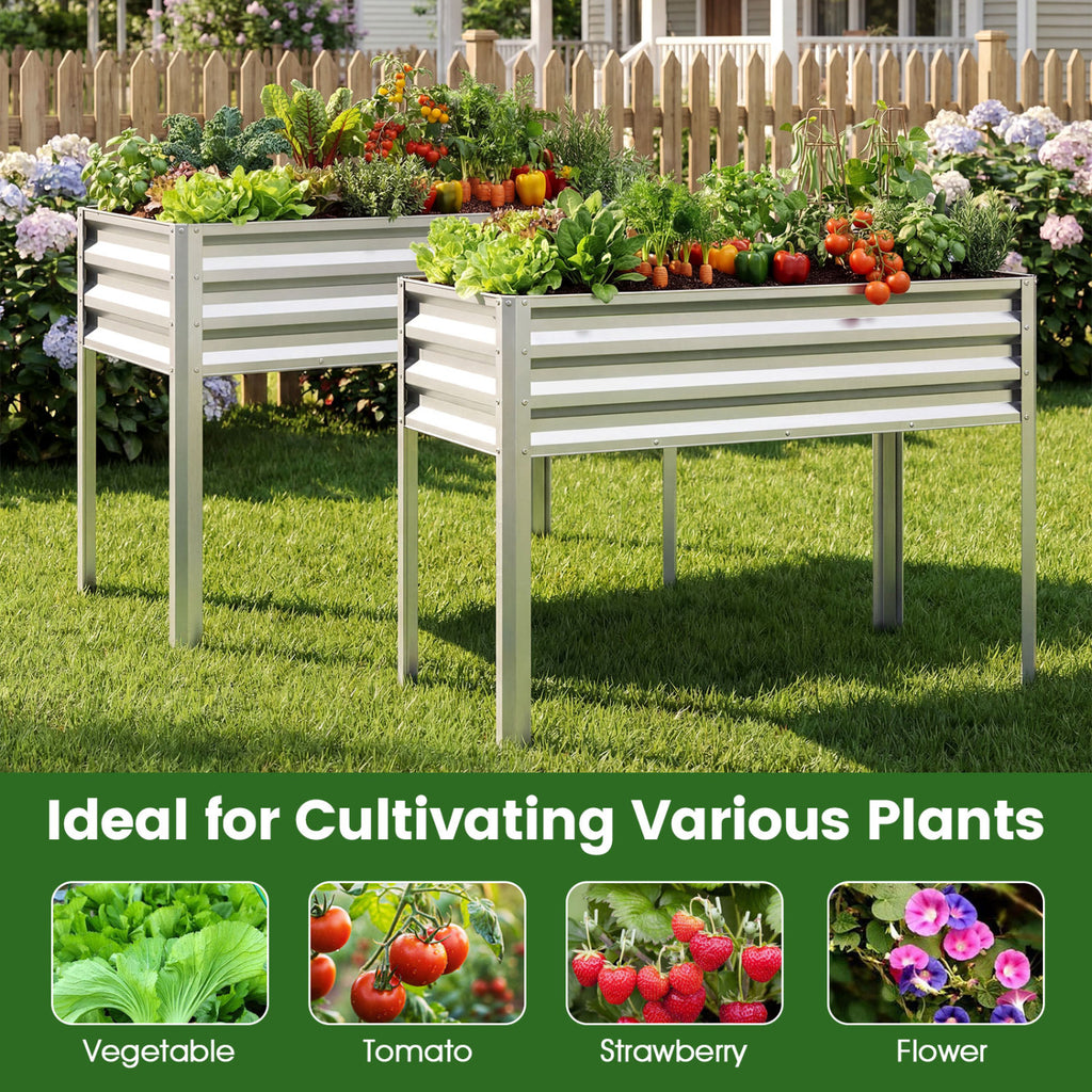 Raised Garden Bed Set of 2, Silver - 32" Elevated Planter Box