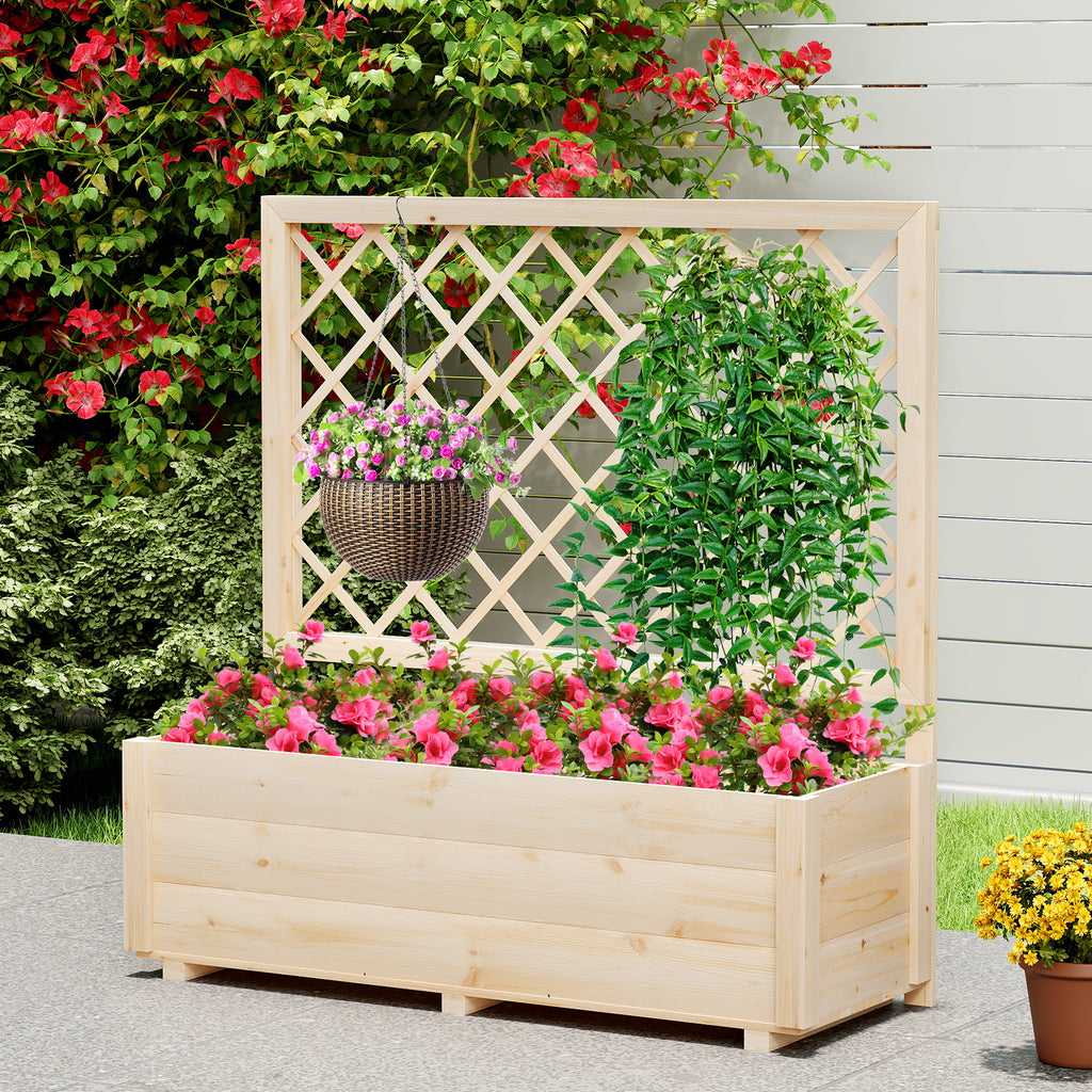 Wooden Elevated Raised Garden Bed with Lattice Trelliswith Drainage