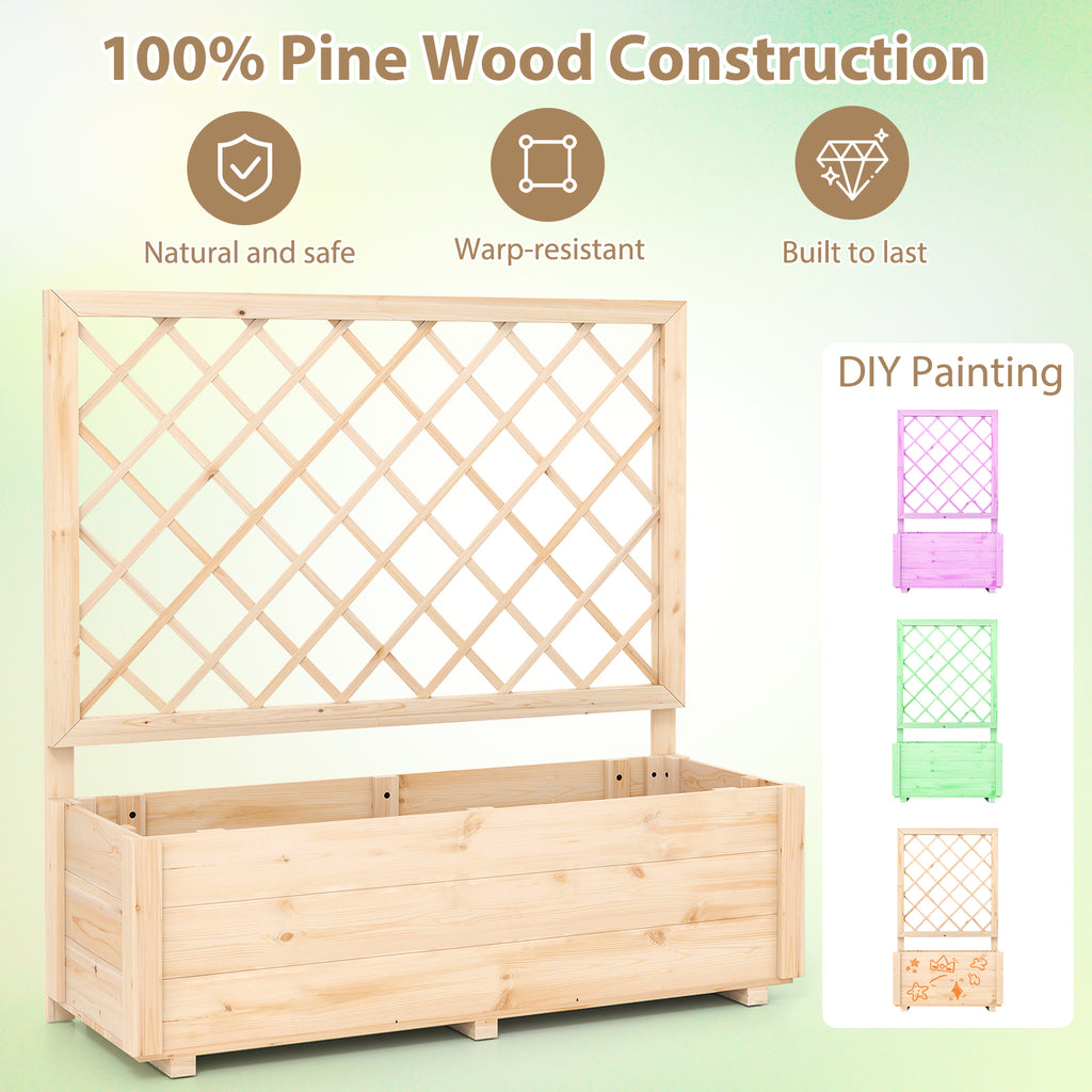 Wooden Elevated Raised Garden Bed with Lattice Trelliswith Drainage