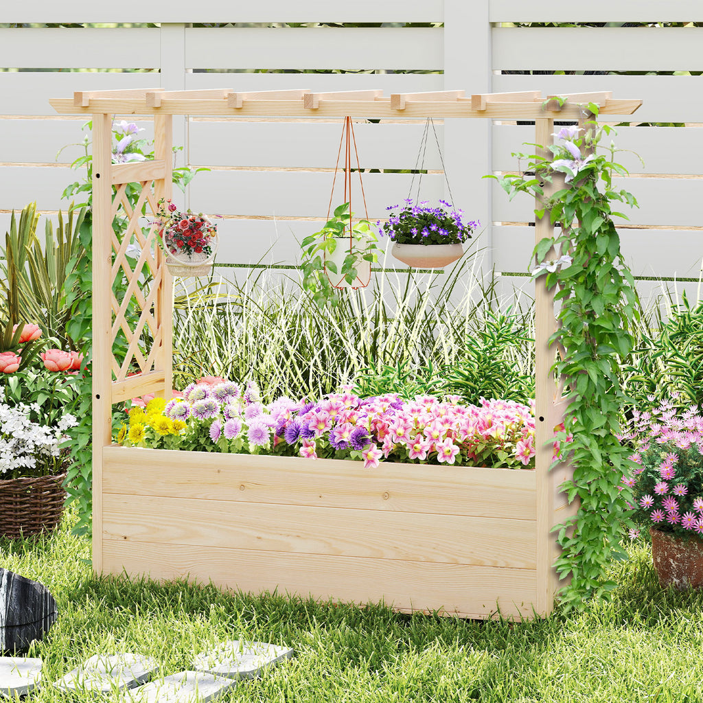 Wooden Elevated Planter Raised Garden Bed with Hanging Roof