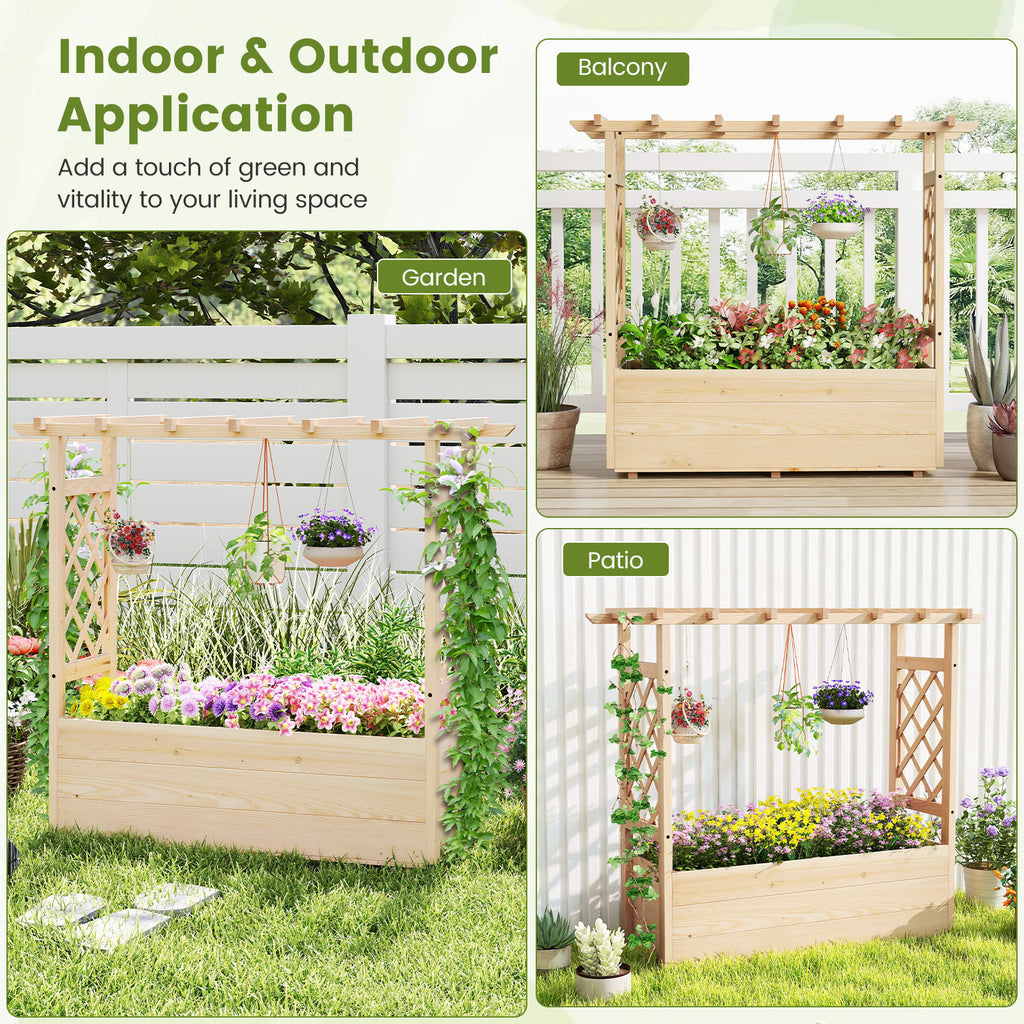 Wooden Elevated Planter Raised Garden Bed with Hanging Roof