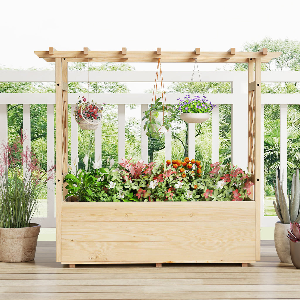 Wooden Elevated Planter Raised Garden Bed with Hanging Roof