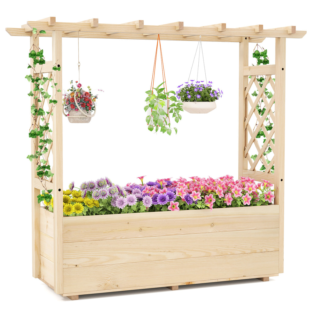 Wooden Elevated Planter Raised Garden Bed with Hanging Roof