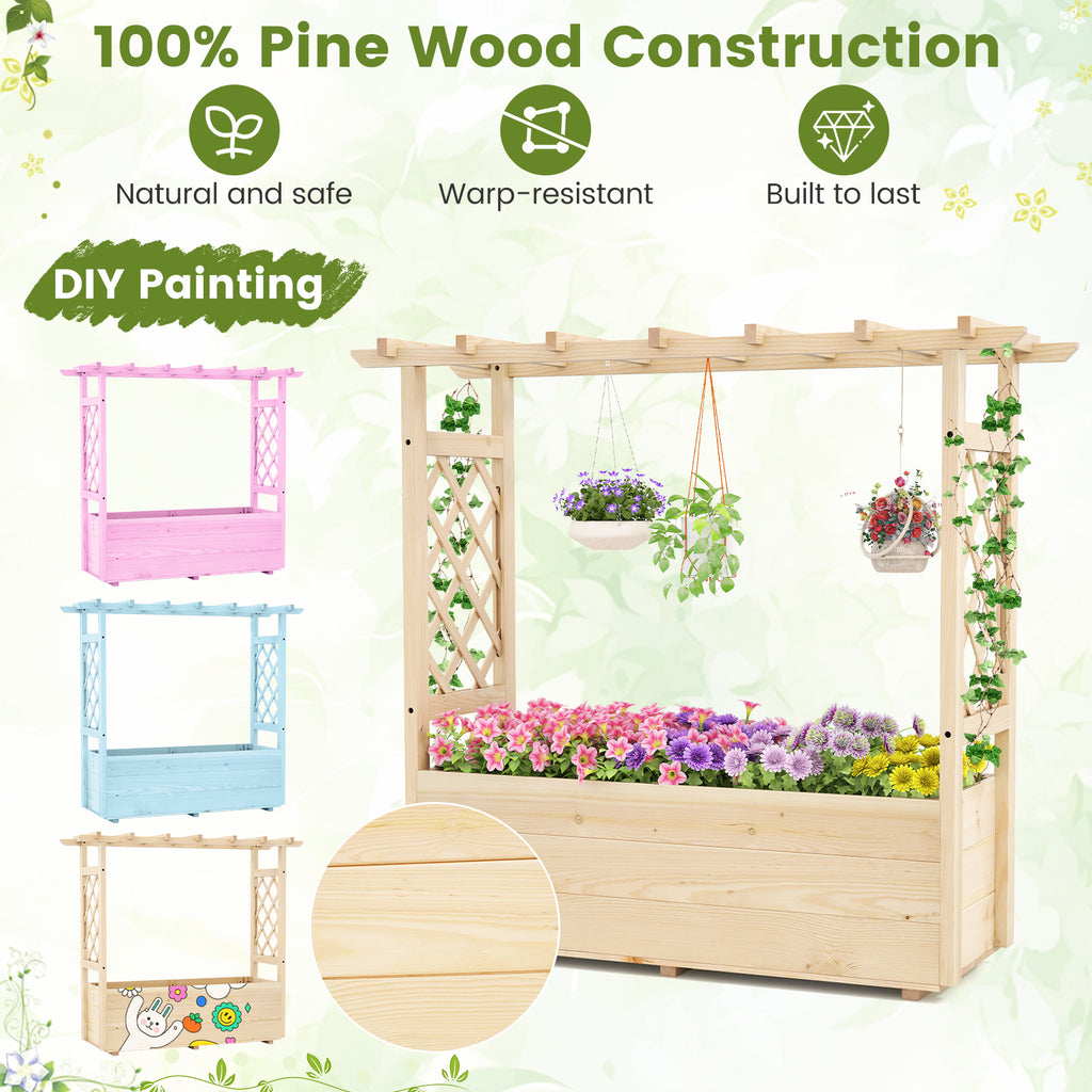 Wooden Elevated Planter Raised Garden Bed with Hanging Roof