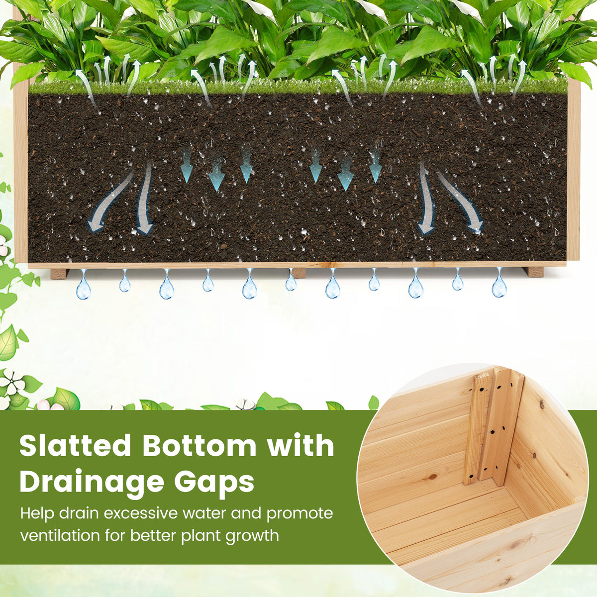 Wooden Elevated Planter Raised Garden Bed with Hanging Roof