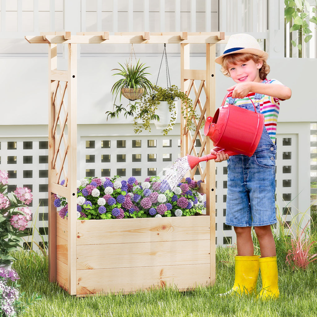 Wooden Raised Garden Bed with Trellis and Hanging Roof 31" x 16" x 41"