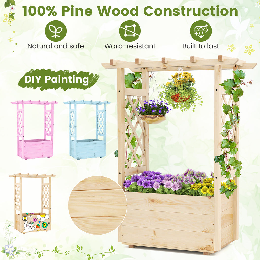 Wooden Raised Garden Bed with Trellis and Hanging Roof 31" x 16" x 41"