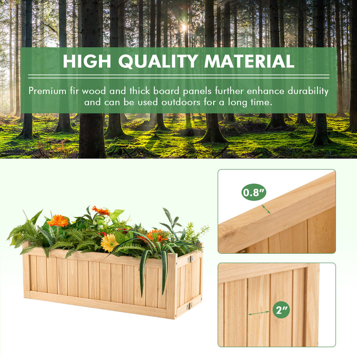 Folding Wooden Raised Garden Bed 27.5 x 12 x 10 inches
