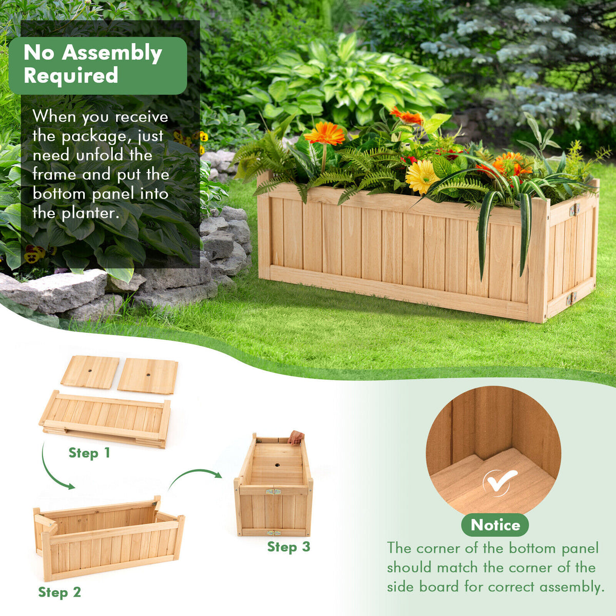 Folding Wooden Raised Garden Bed 27.5 x 12 x 10 inches
