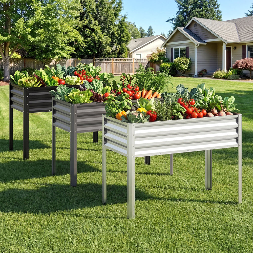 Raised Garden Bed with Legs, 32" Elevated Planter Box - Silver