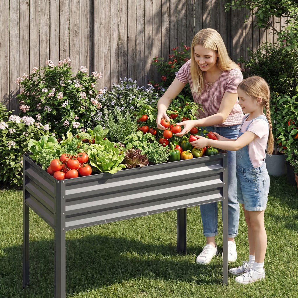 Elevated Garden Planter Box with Legs, 32" Height - Gray