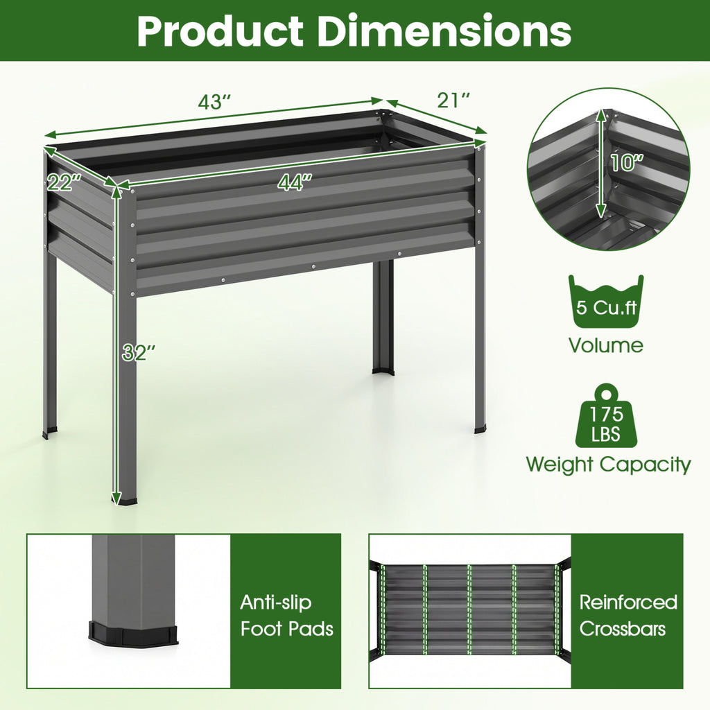 Elevated Garden Planter Box with Legs, 32" Height - Gray