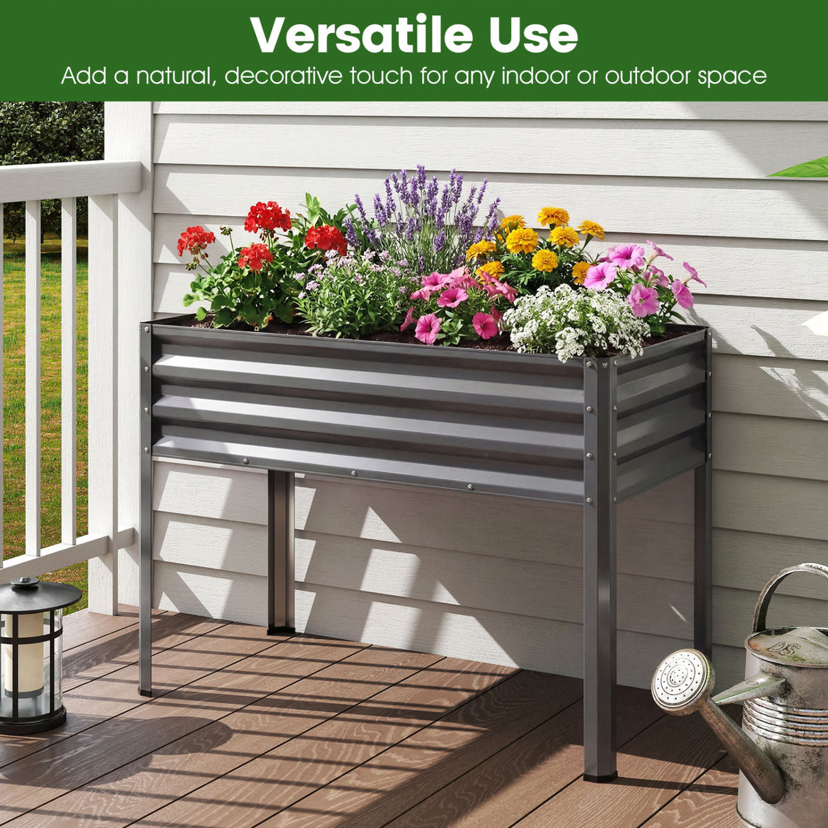 Elevated Garden Planter Box with Legs, 32" Height - Gray
