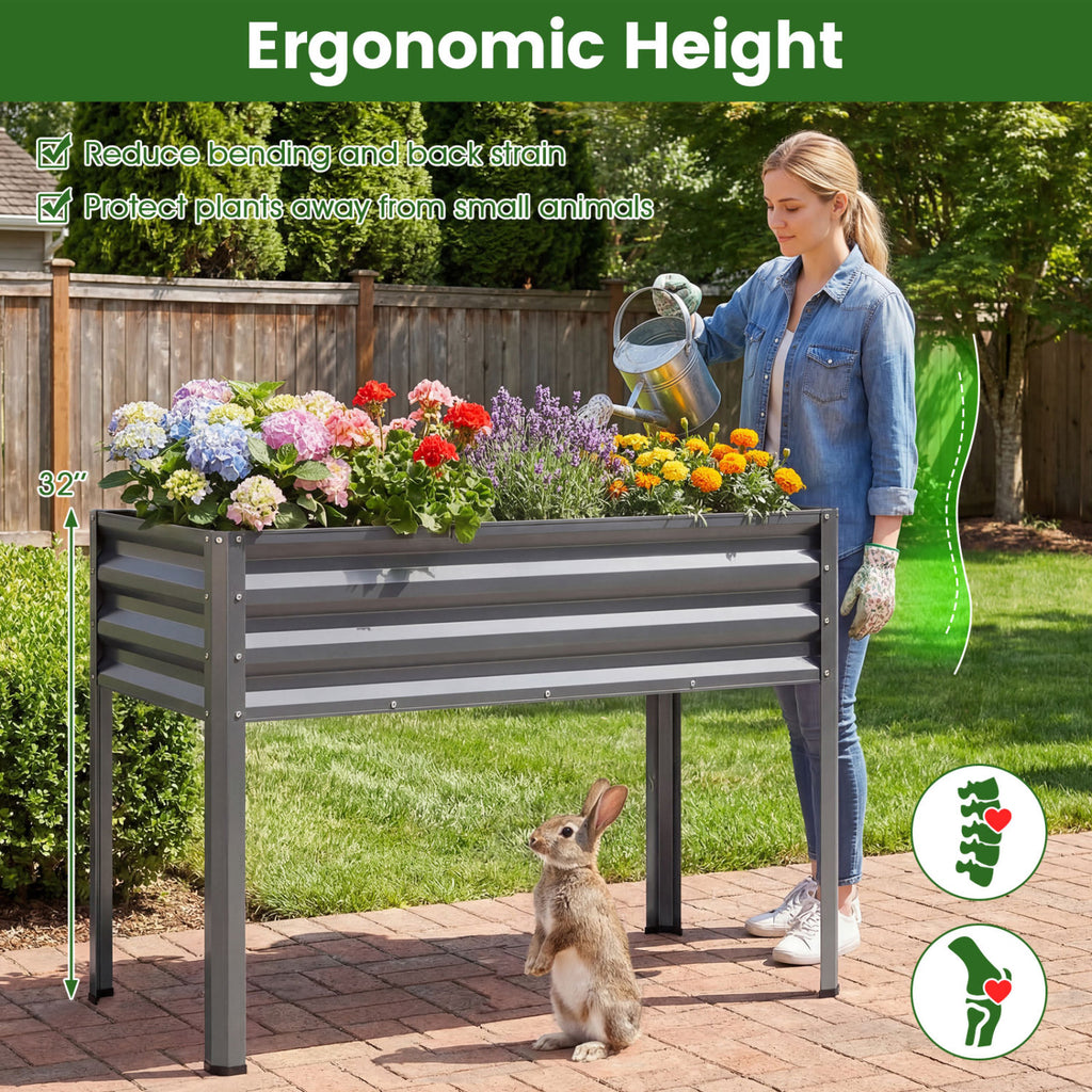 Elevated Garden Planter Box with Legs, 32" Height - Gray