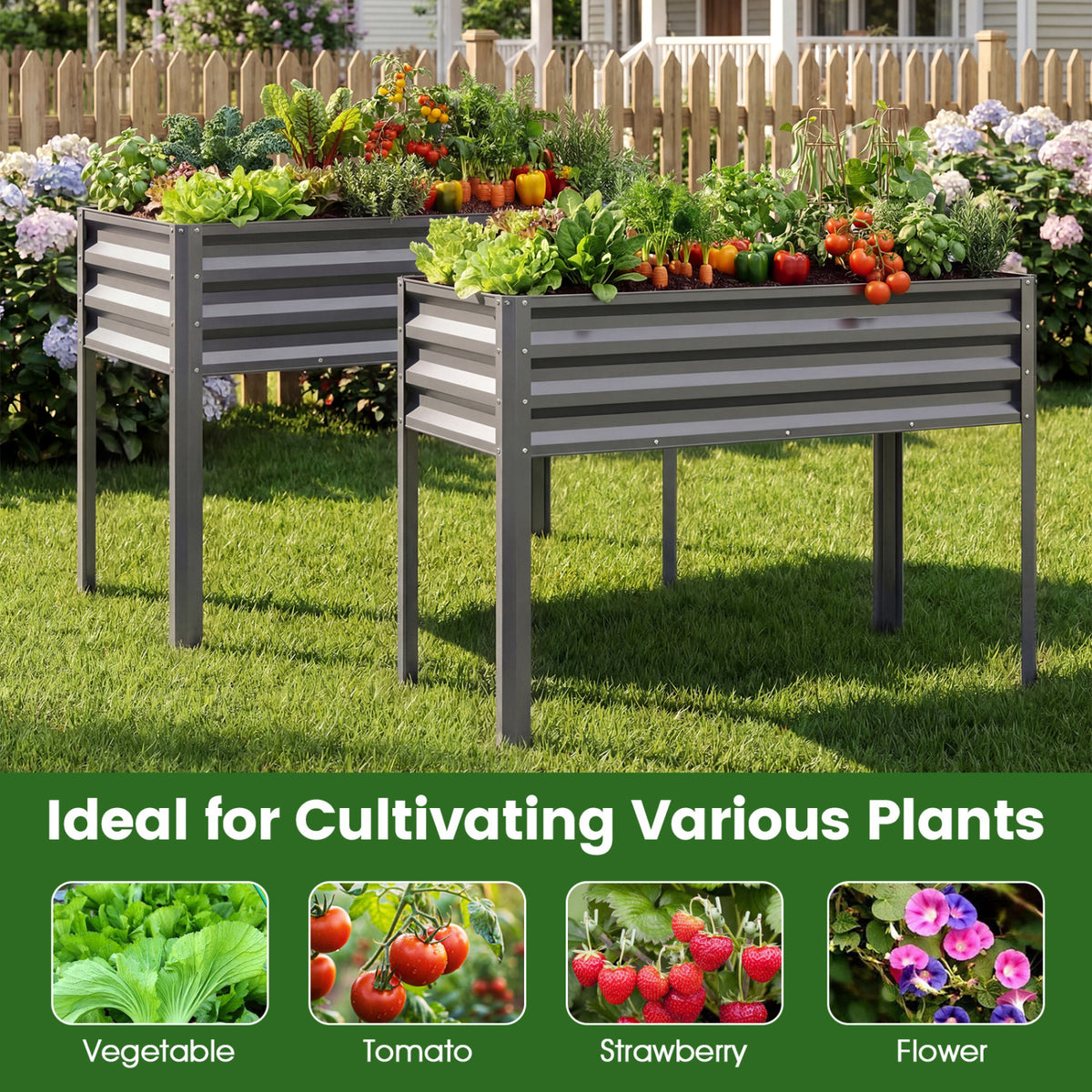 Elevated Garden Planter Box with Legs, 32" Height - Gray
