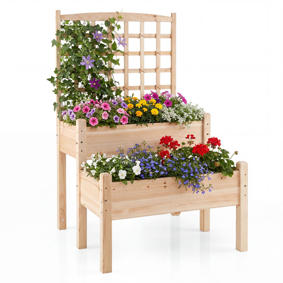 Raised Garden Bed with Trellis 2-Tier for Outdoor Climbing Plants