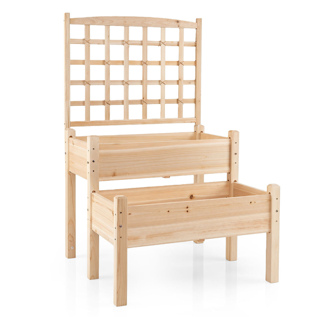 Raised Garden Bed with Trellis 2-Tier for Outdoor Climbing Plants