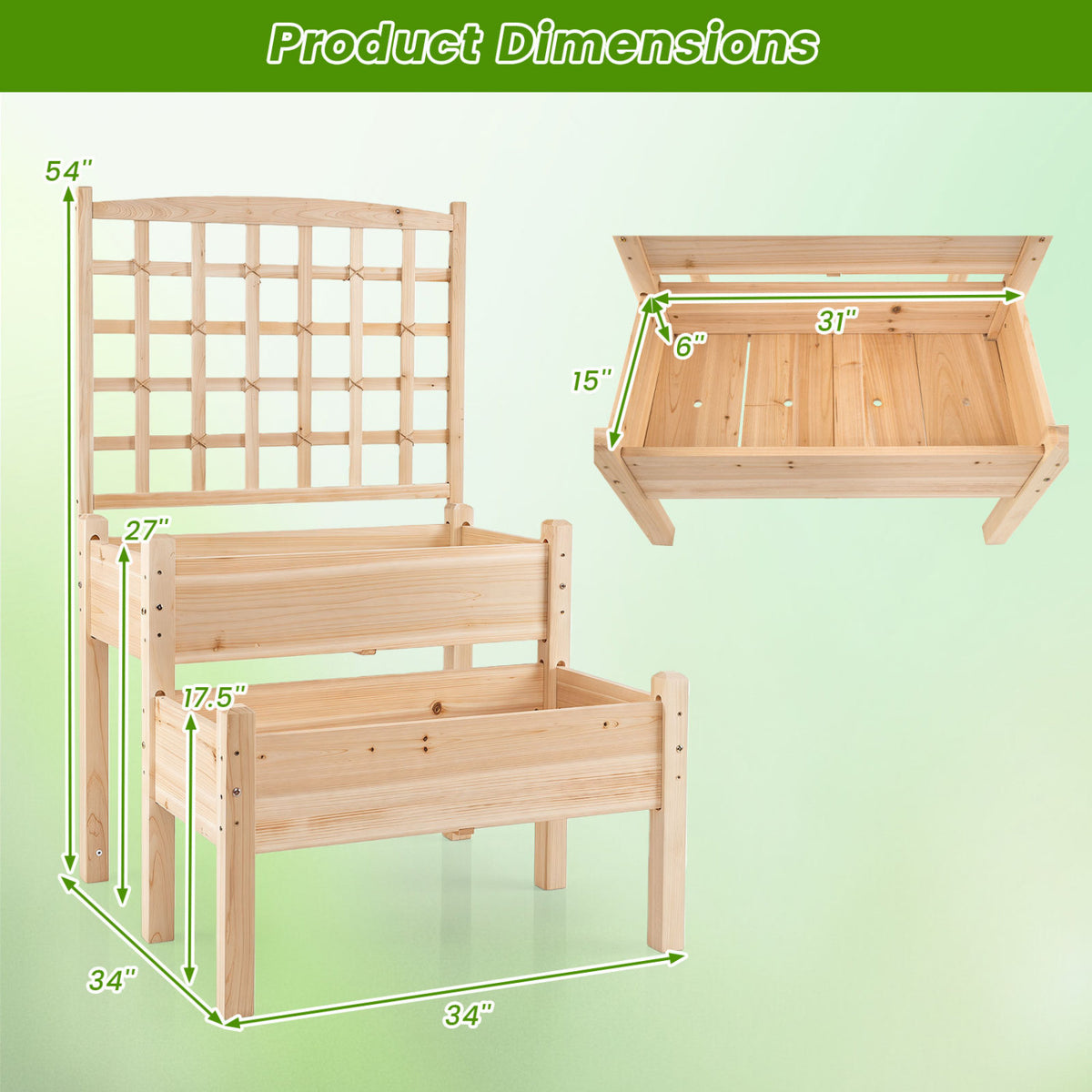 Raised Garden Bed with Trellis 2-Tier for Outdoor Climbing Plants