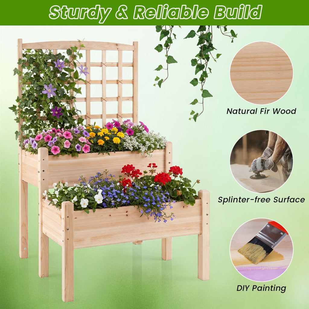 Raised Garden Bed with Trellis 2-Tier for Outdoor Climbing Plants