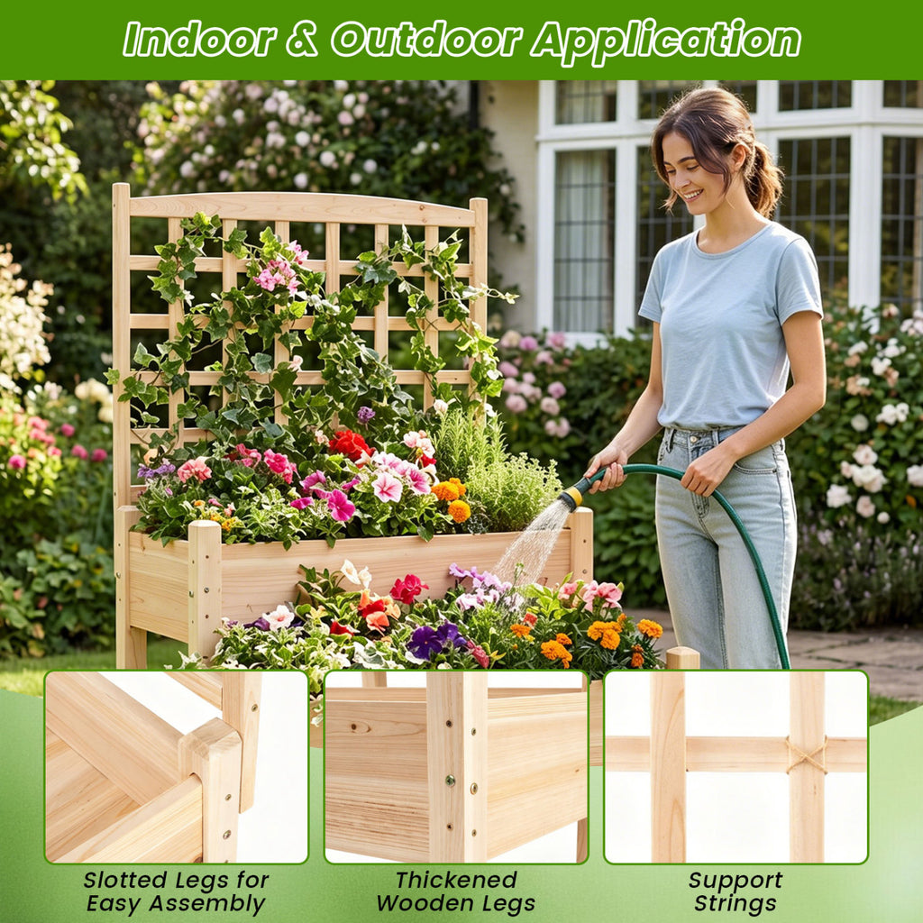 Raised Garden Bed with Trellis 2-Tier for Outdoor Climbing Plants