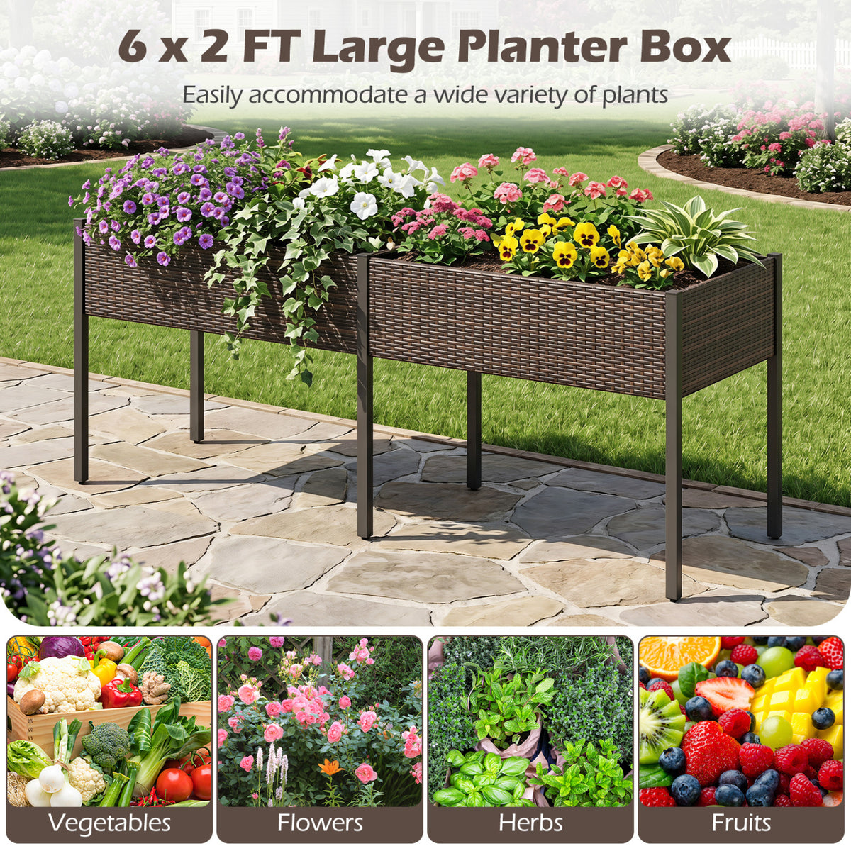 Raised Garden Bed with Legs and Removable Liner for Vegetables Herbs