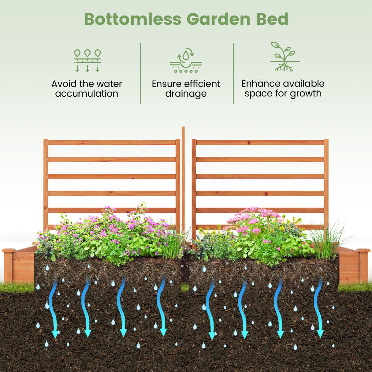 Raised Garden Bed with 2 Planter Boxes and 3 Trellis