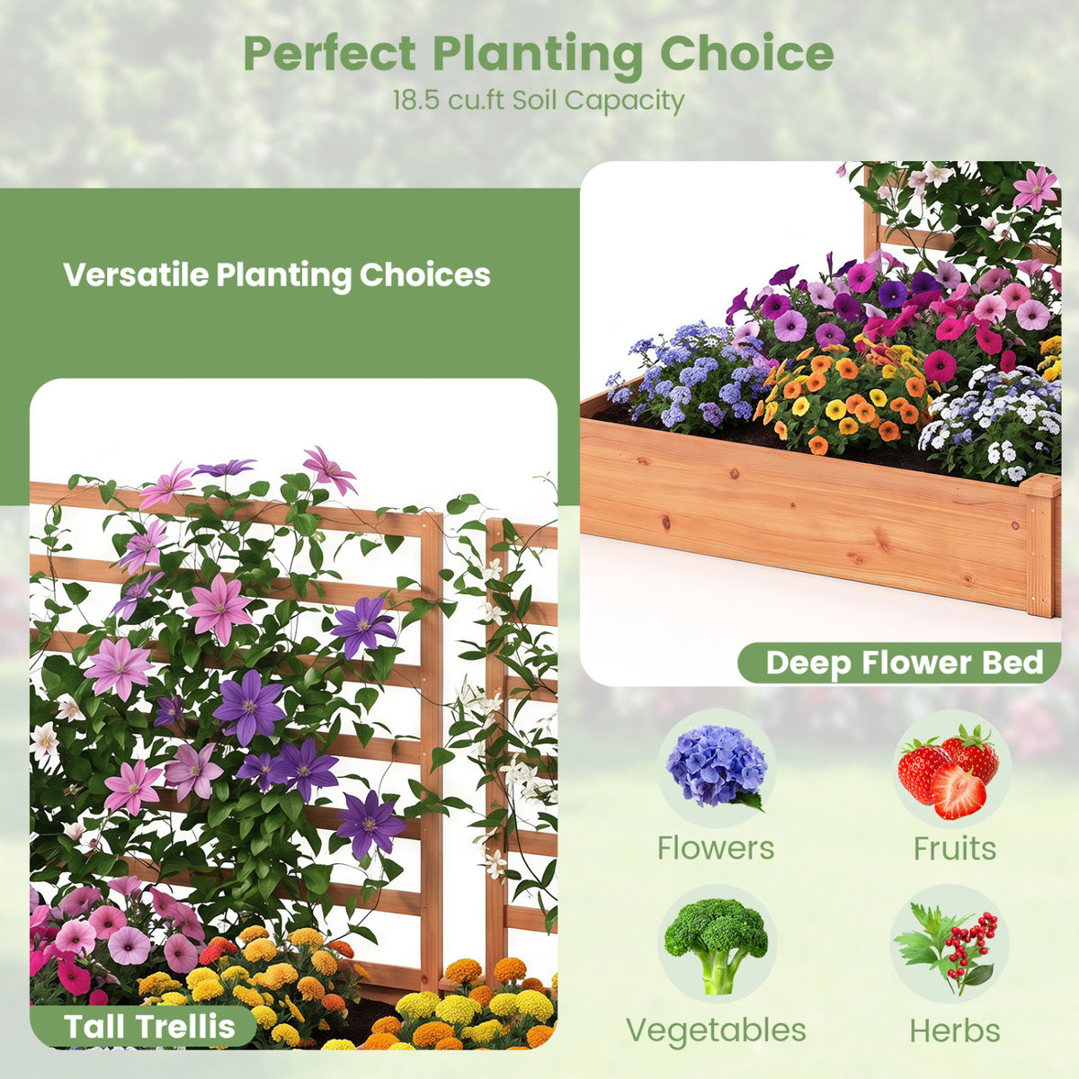 Raised Garden Bed with 2 Planter Boxes and 3 Trellis