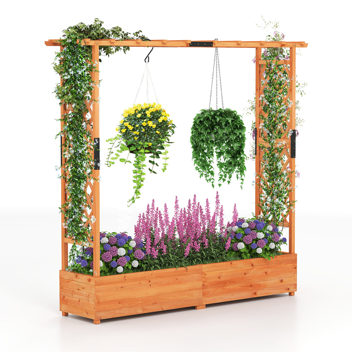 Raised Garden Bed with Arch Trellis and Hanging Roof