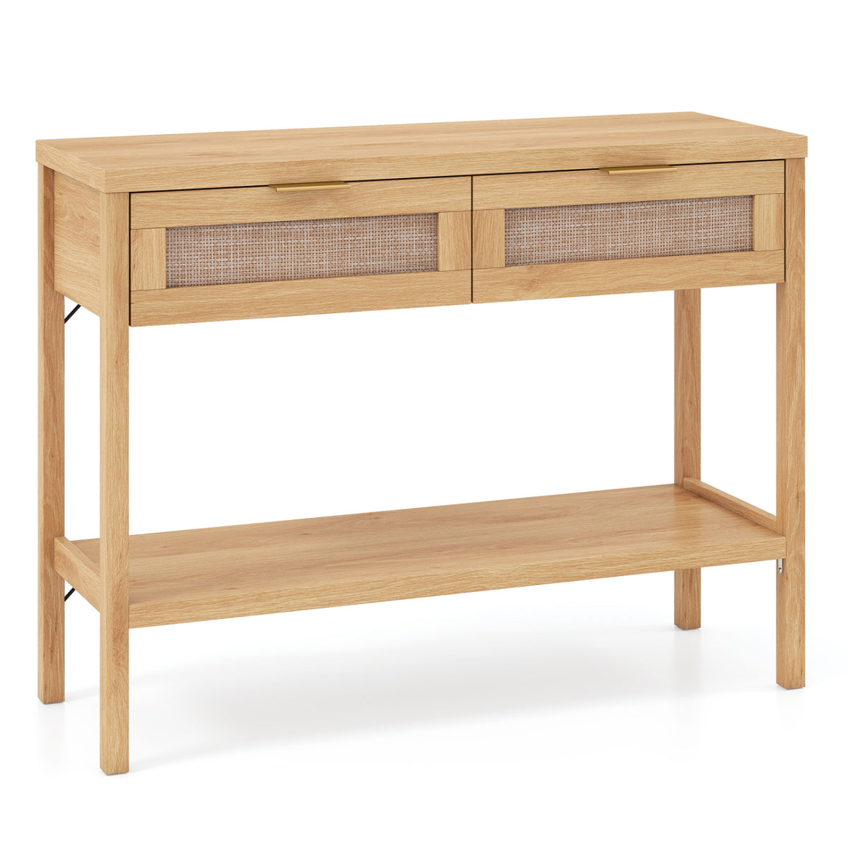 Rattan Console Table with 2 Drawers and Bottom Shelf, Natural