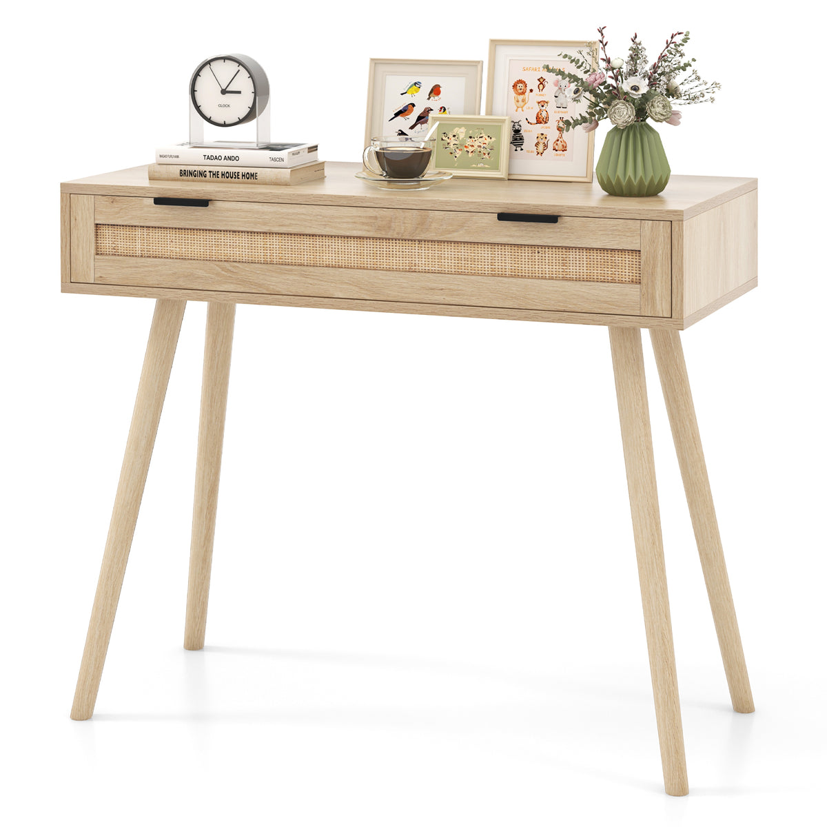 Rattan Console Table with Drawer - Natural Boho Entryway