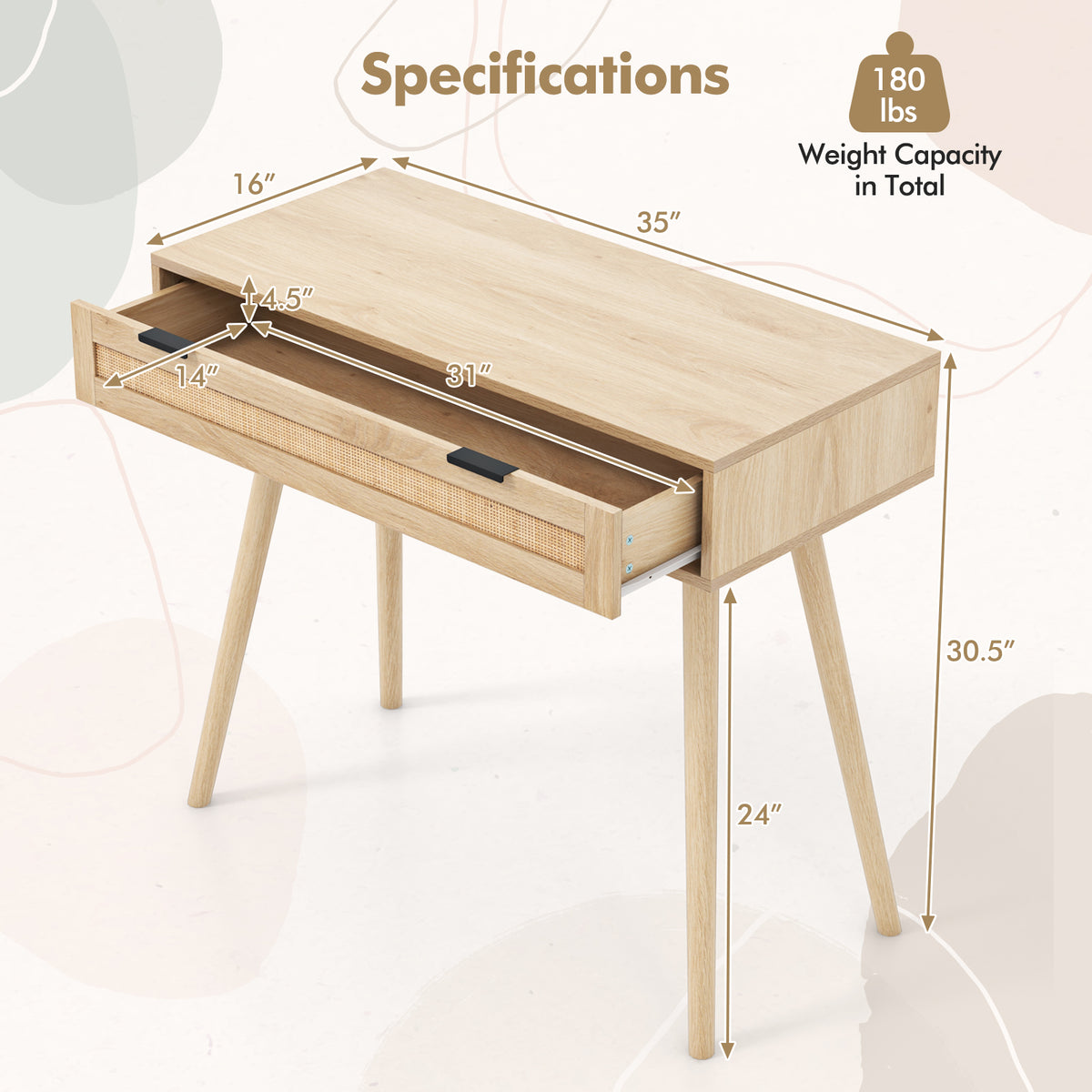 Rattan Console Table with Drawer - Natural Boho Entryway