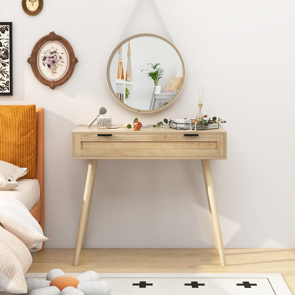 Rattan Console Table with Drawer - Natural Boho Entryway