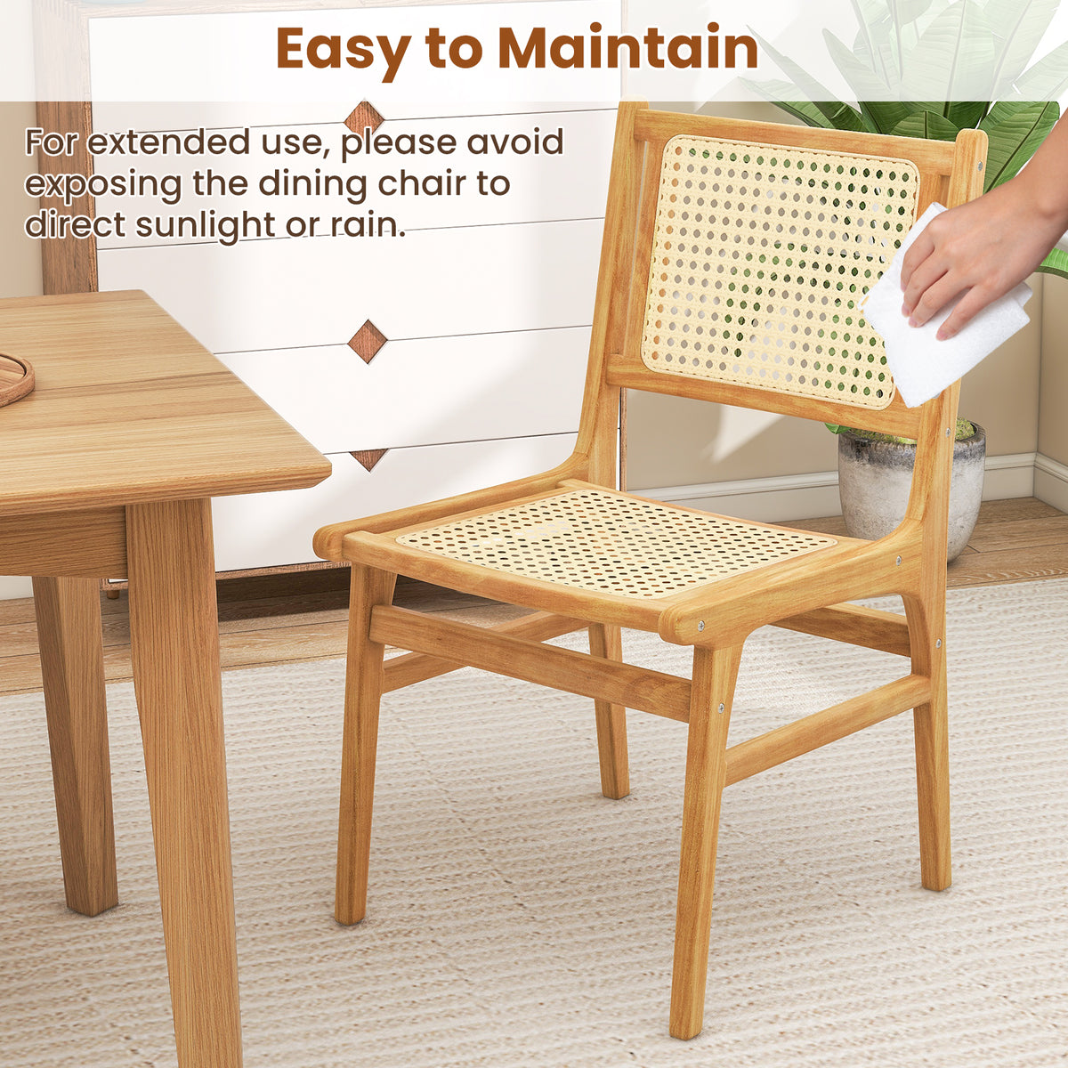 Rattan Dining Chair with Woven Backrest - Square Backrest